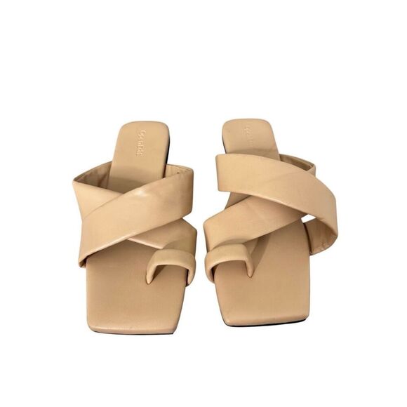 Open Edit Sandals Size 9 Beige Square Open Toe Crisscross Slides - Picture 2 of 8